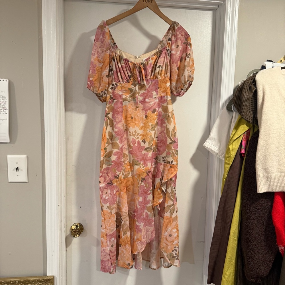 Showpo Pink and Orange Floral Midi Dress